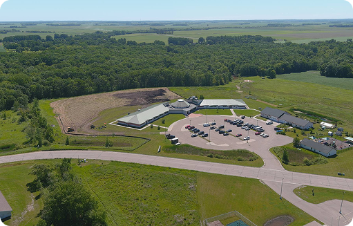 Aerial view of the White Earth Tribal and Community College campus in Mahnomen, Minnesota.