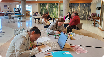 Students collaborating in a modern learning space