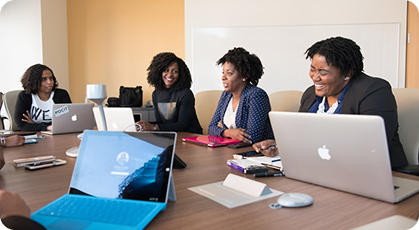 Business professionals collaborating in an office meeting