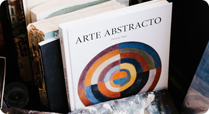 Humanities books with an abstract art illustration