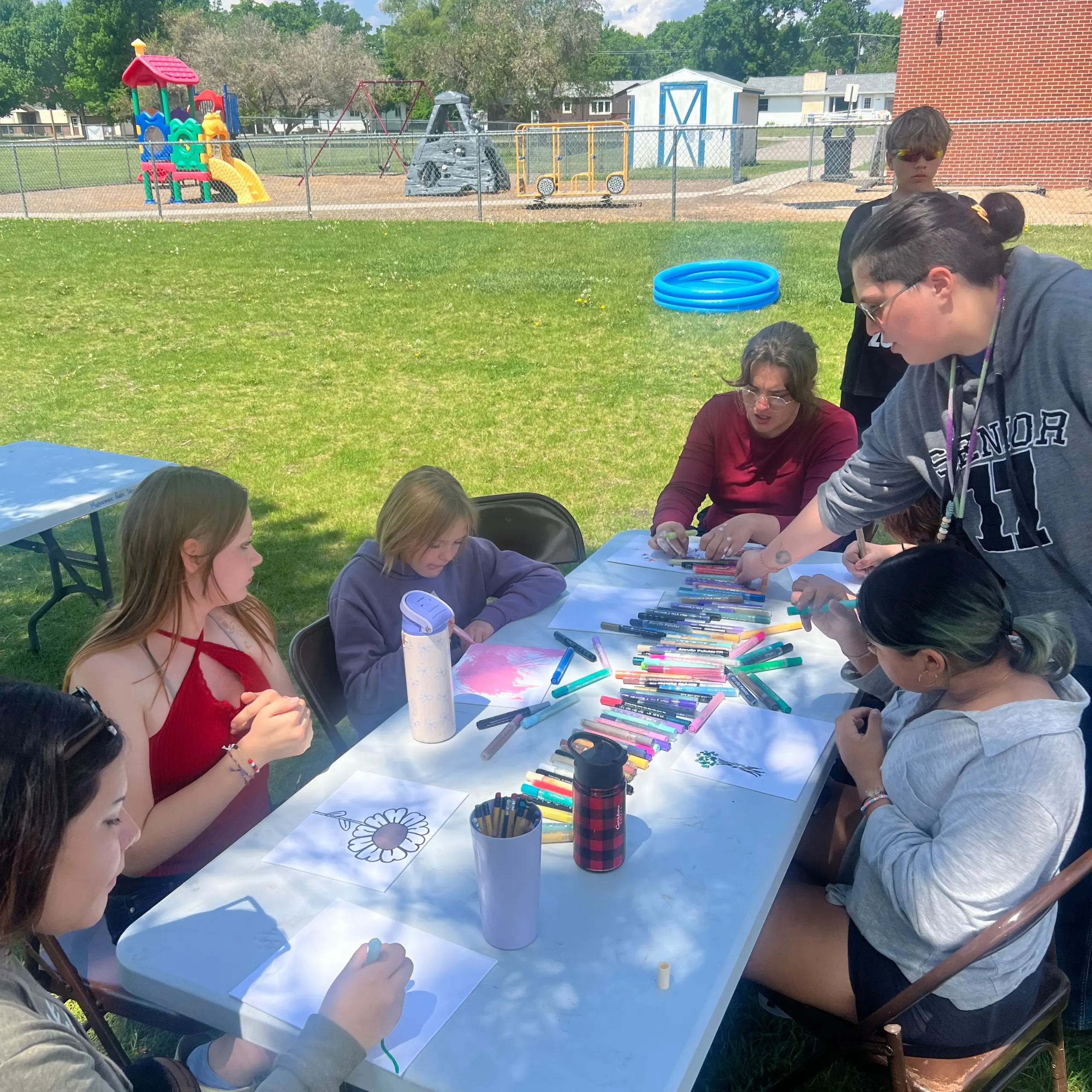 Campers making crafts